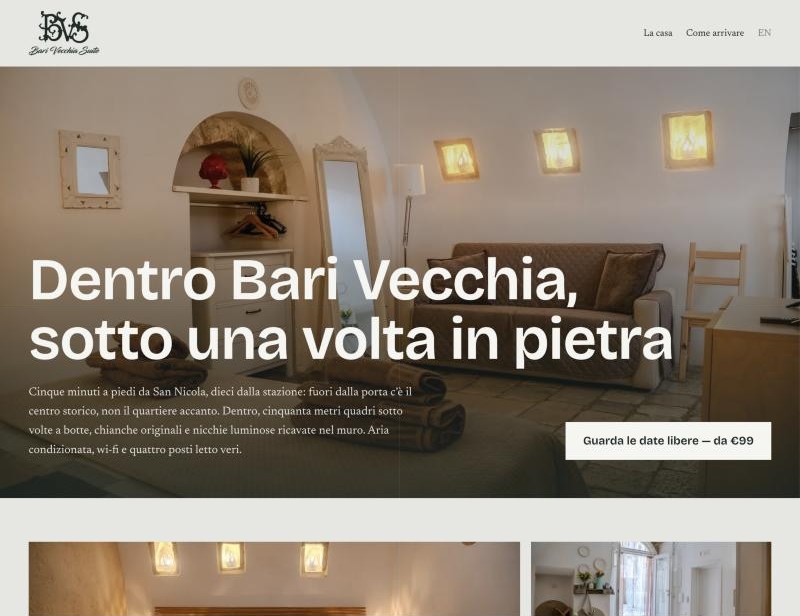 Il sito di Bari Vecchia Suite su computer